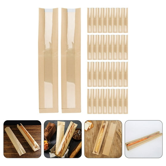 HONMEET French Bread Bag Khaki Paper 50Pcs