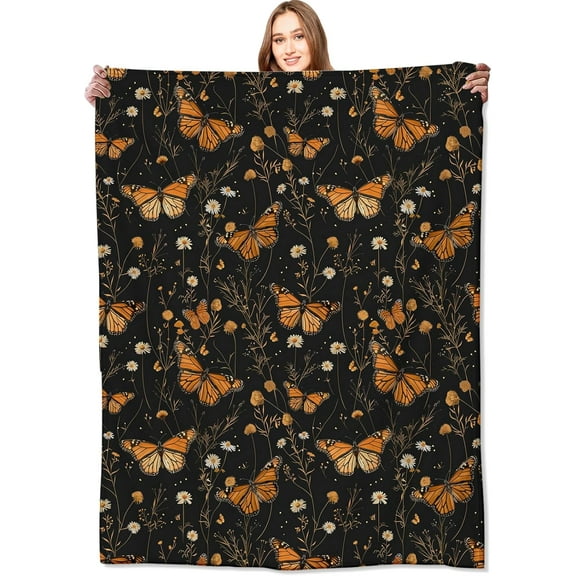 Vintage Butterfly Floral Blanket Elegant Retro Wildflowers Throw Blankets Gifts for Girls Women Adults Lightweight Soft Fleece Cozy for Sofa Couch Bed Room Travel Birthday Party Decor 50x60in
