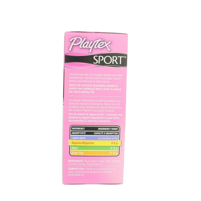 Playtex Sport Unscented Tampon, Regular Absorbency, 18 Count : :  Health & Personal Care