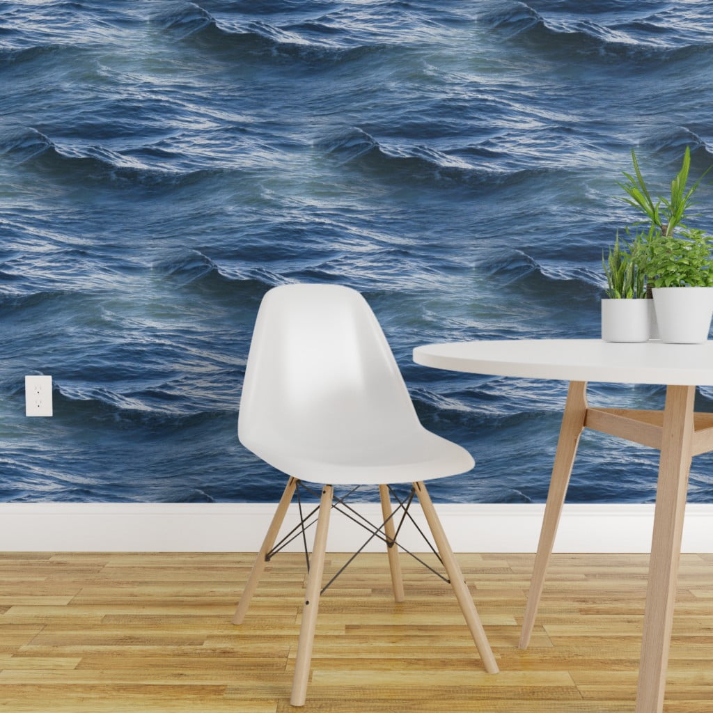 Peel-and-Stick Removable Wallpaper Ocean Waves Nautical Blue Sea Water