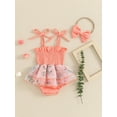 thumbnail image 4 of Suealasg Baby Girls Summer Outfit Sleeveless Crew Neck Floral Tulle Romper Dress+Headband 3M 6M 12M 18M Cute Newborn Girls One Piece Clothes, 4 of 9
