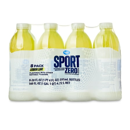 Great Value Zero Sugar Sport Hydration Drink, Lemon Lime, 20 fl oz, 8 Bottles