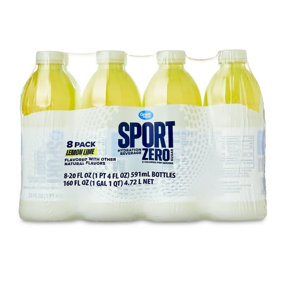 Great Value Zero Sugar Sport Hydration Drink, Lemon Lime, 20 fl oz, 8 Bottles