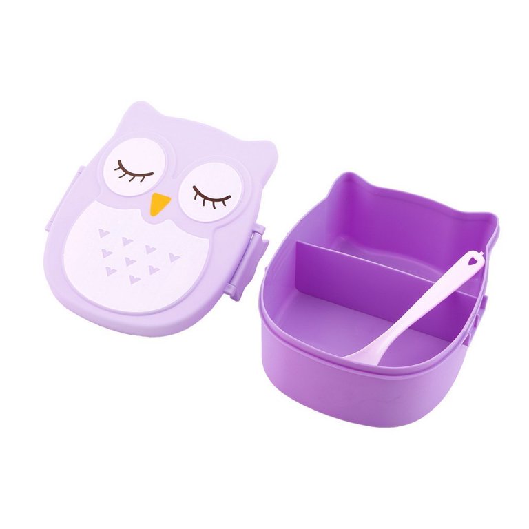  TOPINCN Lunch Box, Plastic Portable Food Container with Spoon  and Fork Cartoon Owl Lunch Box Food Safe Microwave Storage Container 900ml:  Home & Kitchen