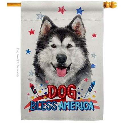 Breeze Decor H120187-BO Patriotic Siberian Husky Animals Dog 28 x 40 in. Double-Sided Decorative Vertical House Flag for Decoration Banner Garden Yard Gift