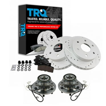 TRQ Performance Drilled Slotted Brake Rotor Posi Ceramic Pad & Hub Bearing Front Kit