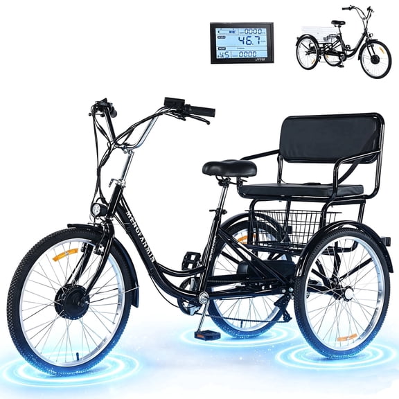 MENGFANMIN Electric Trike for Adults,24 Inch 3 Wheel Tricycle Ebike,700w Brushless Motor,36V13AH Li-Battery,Tricycles Up to 28 Miles with Rear Seat and Baskets