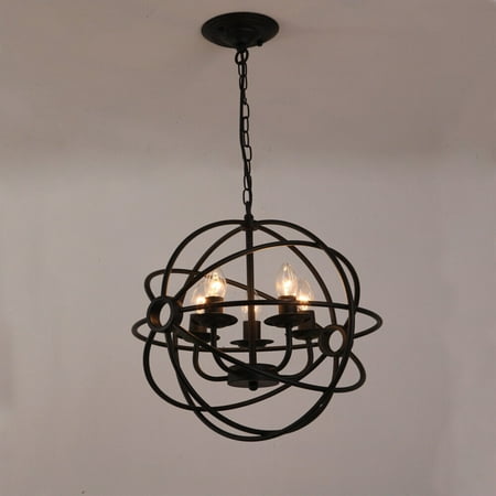 

Fichiouy Metal Orb Chandelier 5-Light Globe Cage Ceiling Pendant Lamp Round Hang Fixture