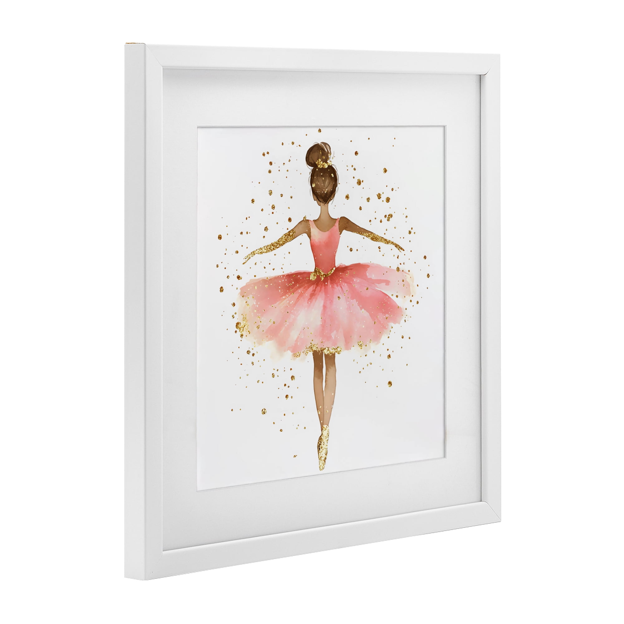 Stupell Industries Ballerina with Gold Glitter White Framed Print Under Glass, design by Creative Studio
