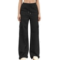 thumbnail image 2 of Usloyux Women's Drawstring Cargo Pants Wide Leg with Pockets Elastic Waisted Casual Solid Streetwear Lounge Long Pants for Vacation Travel, Black M, 2 of 8