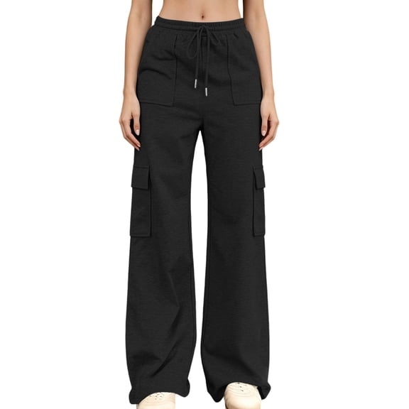 ZHYou No Boundarie Womens Baggy Sweatpants Casual Drawstring Y2k Huge Pockets Solid Comfy Lounge Stylish Pants for Women,Black,Size L