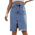 thumbnail image 5 of Women's High Waist Mid-Length Denim Pencil Skirt with Slit Autumn, 5 of 5
