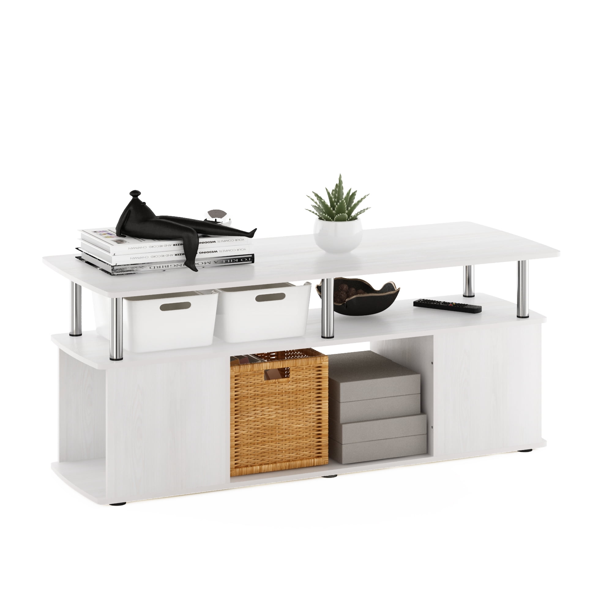 Furinno JAYA Utility Design Coffee Table, White Oak, Stainless Steel Tubes