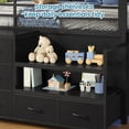 thumbnail image 5 of Low Loft Bed Twin Size with 5 Storage Drawers, Bookcase, LED Lights and Stuffed Animal Organizer, Metal Loft Bed with 13" H Safety Guardrail, Inclined Ladder and Under-Bed Play Space, Black, 5 of 8