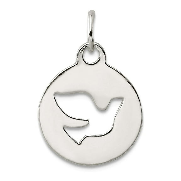 925 Sterling Silver Solid Polished Circle With Dove Charm Pendant Necklace 19x14mm Wide - Pendant for Women