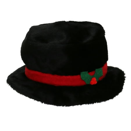 9” Black Plush Snowman Christmas Hat with Trim and Holly Berries