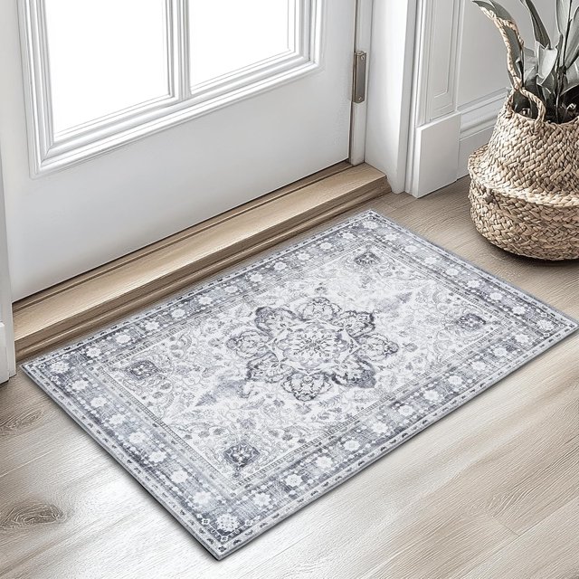 Area Rugs for Entryway x Lightweight Machine Washable Rug Vintage Area Rugs for Bedroom Neutral Bathroom Mat Indoor Carpet for Playroom Office Living Room(Grey xft)