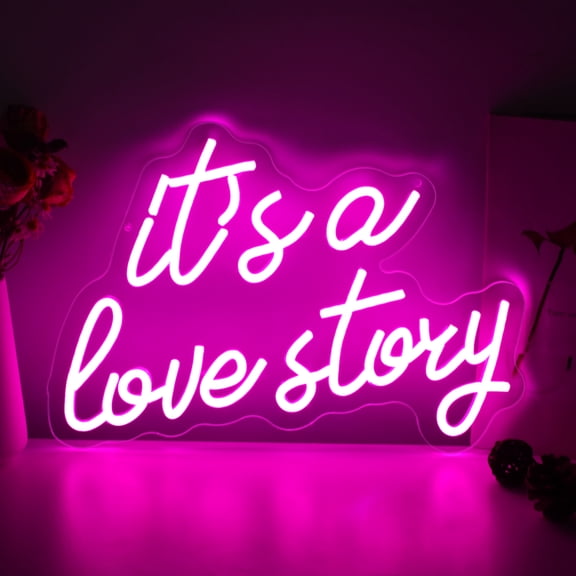 It's a Love Story Neon Signs for Wall Decor, Light Up Sign for Wedding, Engagement Decor,Dimmable Aesthetic Party Birthday Bedroom Bar Pub Club Wall Decor Decorations, Valentine's, Anniversary