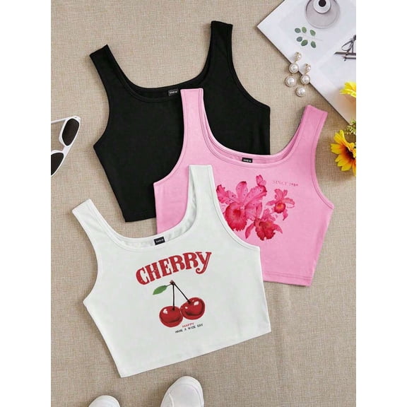 3-Pack Women's Short Casual Fitted Tank Tops in Black, White, Gray