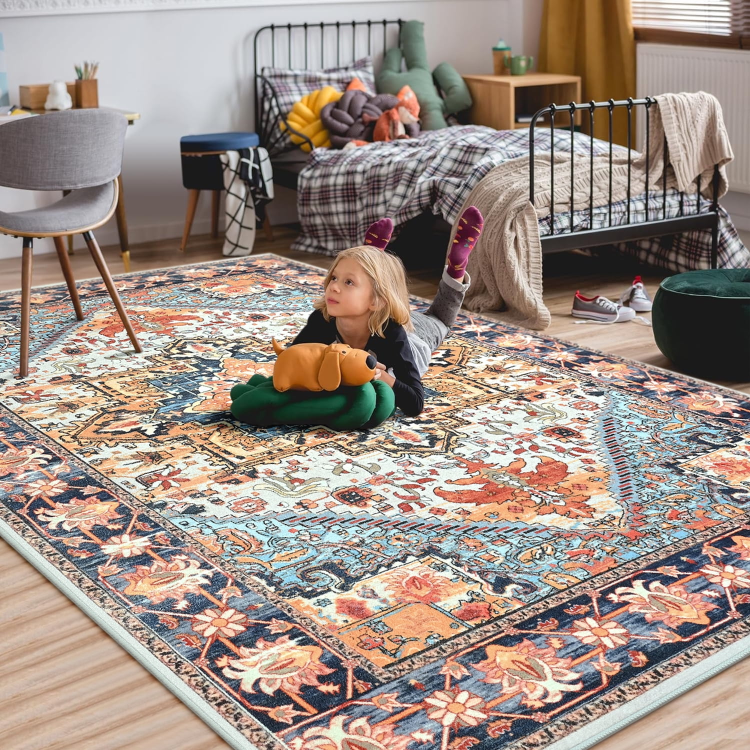 Homore Vintage Boho Oriental Medallion Area Rug, 4' x 6', Orange