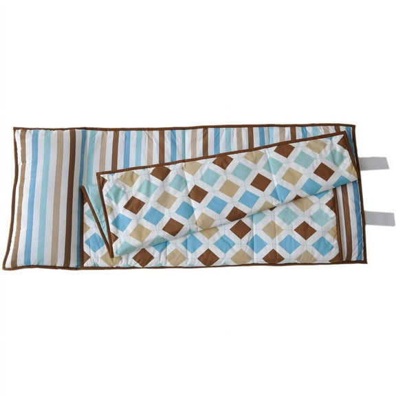 Bacati - Mod Diamond/Stripes Toddler Nap Mat in Aqua, 100% Cotton Percale with attached pillow, size 20 x 50 inches