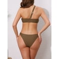 thumbnail image 3 of DARING DIVA Women's Asymmetric One Shoulder Strap Bikini Sets Small Brown, 3 of 6