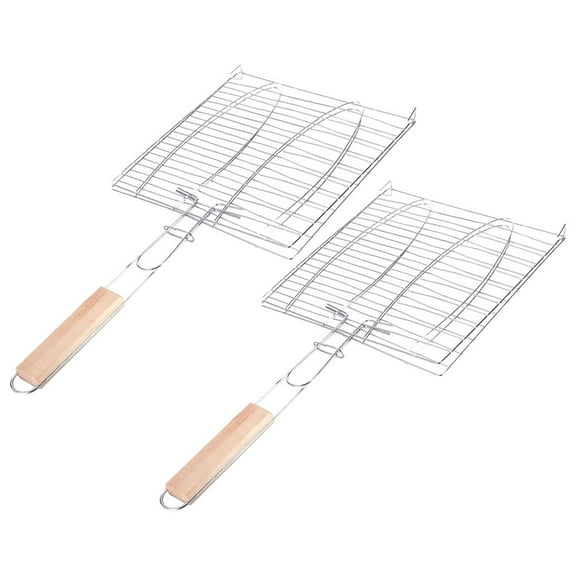 GAXIRE Silver Iron Fish Grill Basket with AntiScald Handle for Home Barbecue and Outdoor Cooking 2pcs