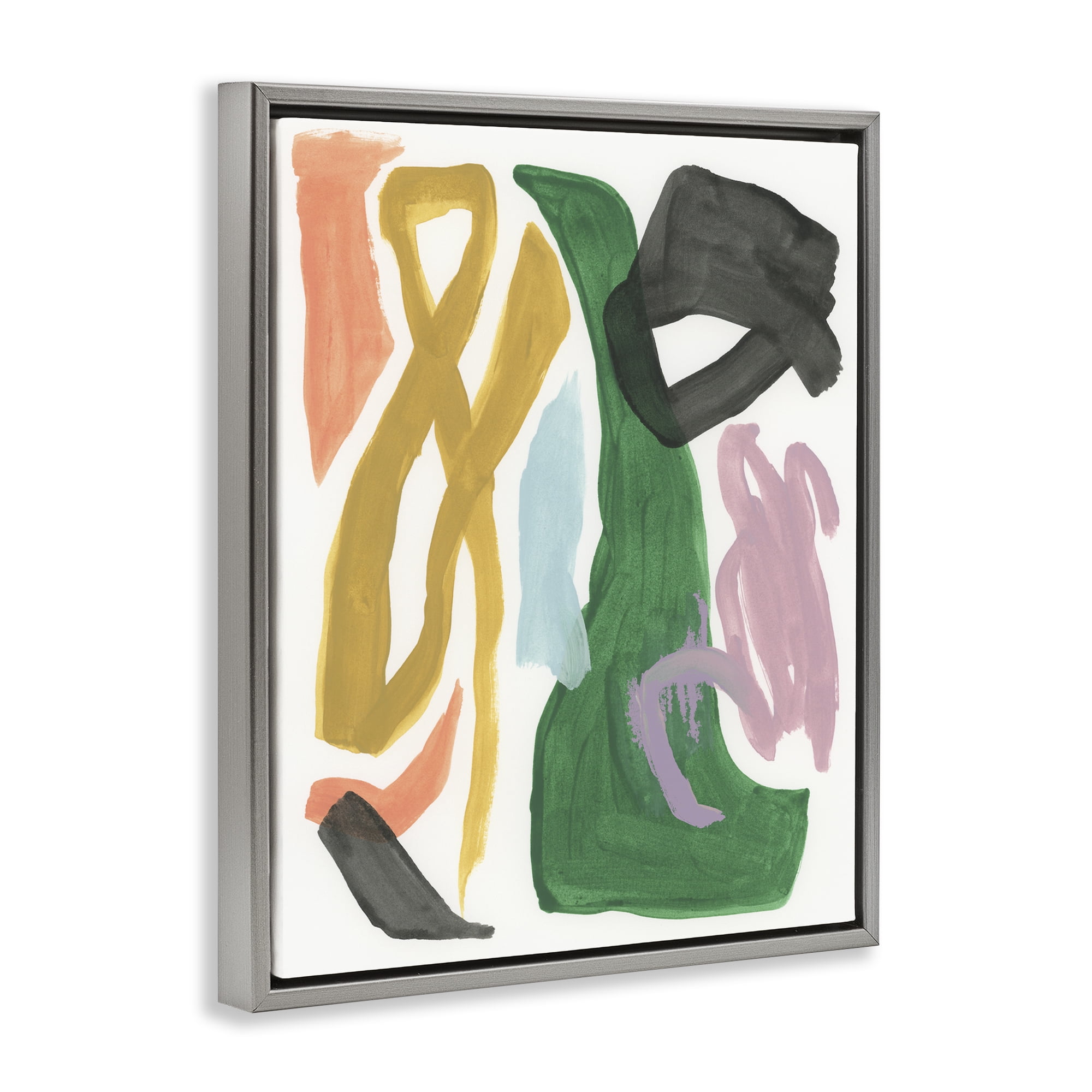 Stupell Industries Contemporary Modern Shapes Abstract Painting Gray Floater Framed Canvas Art Print Wall Art, 25 x 31