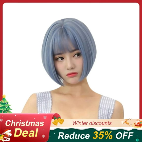 SUCS Human Hair Wigs For Women Black Color Natural Hair Fashion Synthetic Short BOB Straight Blue Hair Wig Natural Hair