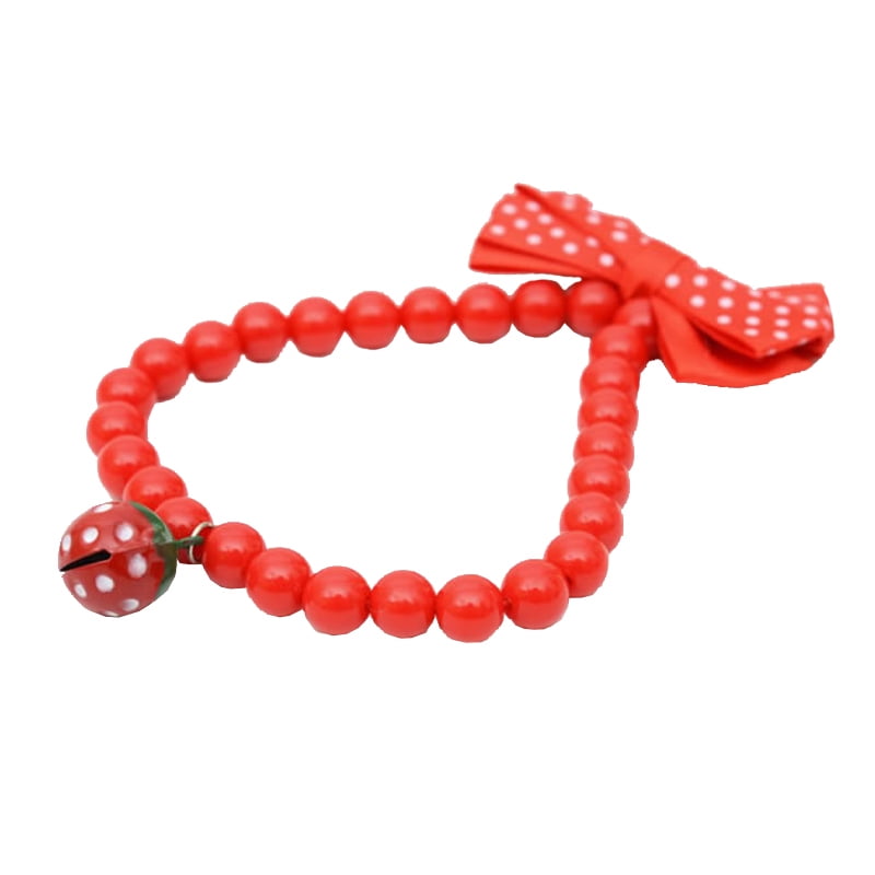 Bowknot Pet Collar Strawberry Bell Bead Pet Necklace Dog Necklace for