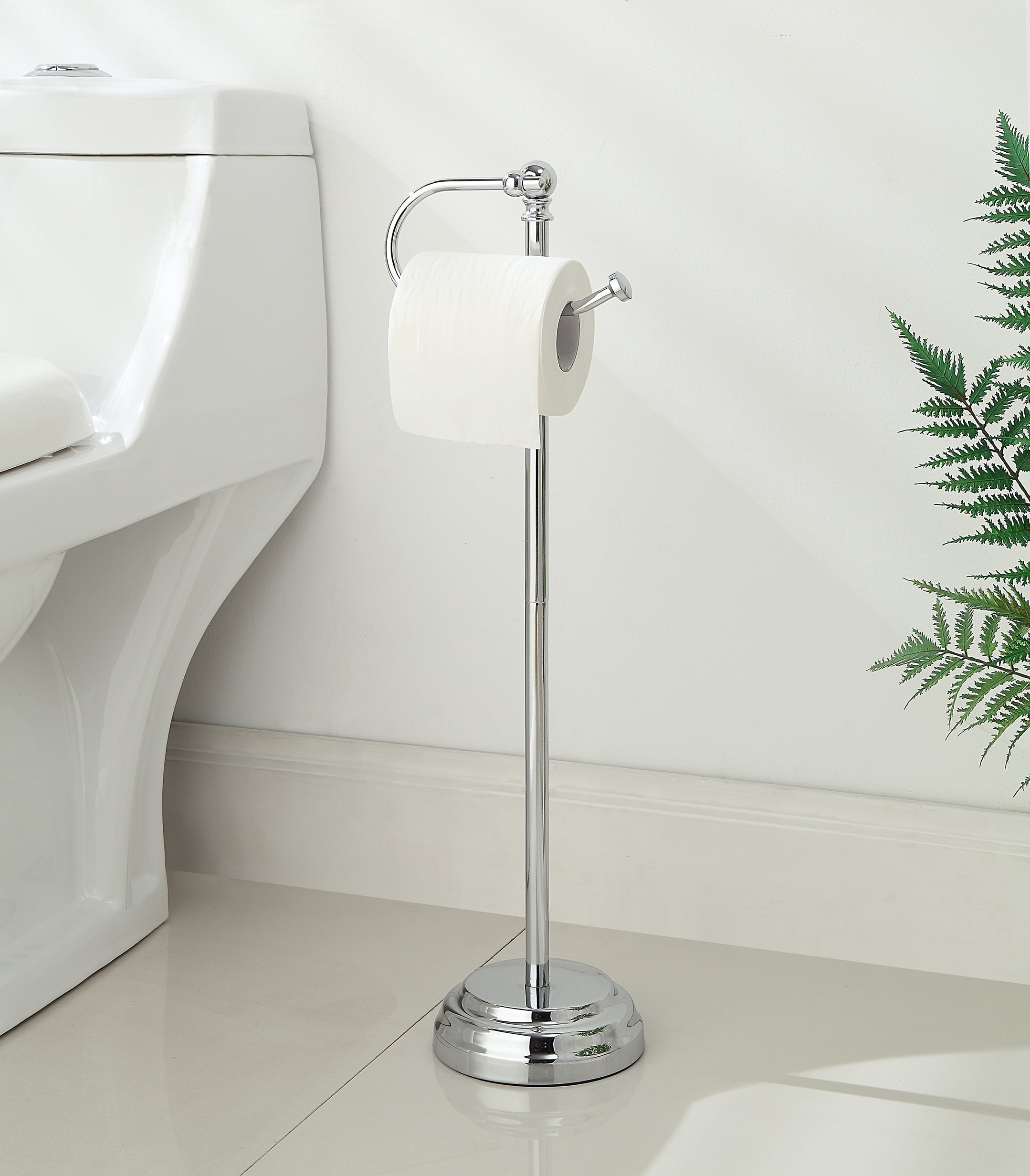 SunnyPoint Classic Free Standing Toilet Tissue Paper Roll Holder Stand; Chrome