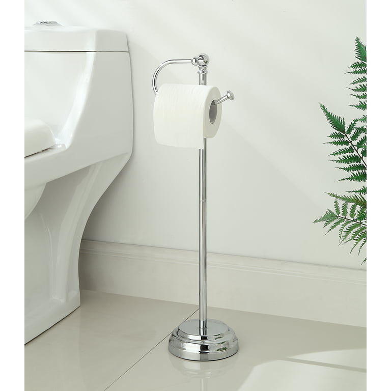 29 Height Freestanding Toilet Paper Holder with Reserve Silver Brushed