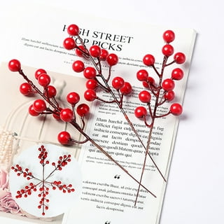 40pcs Heilwiy Christmas Red Berries Picks Artificial Red Berry