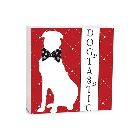 Dogtastic Red Lattice Dog Bow 5 x 5 Wood Tabletop Sign Plaque