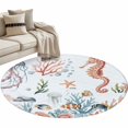 thumbnail image 2 of Marine Life Round Living Room Rugs 3.3 ft, Seahorse Coral Jellyfish Fish Summer Cartoon Oceans Washable Area Rug with Non-Slip Sturdy Edge Binding Round Front Door Mat Floor Carpet for Entryway, 2 of 9