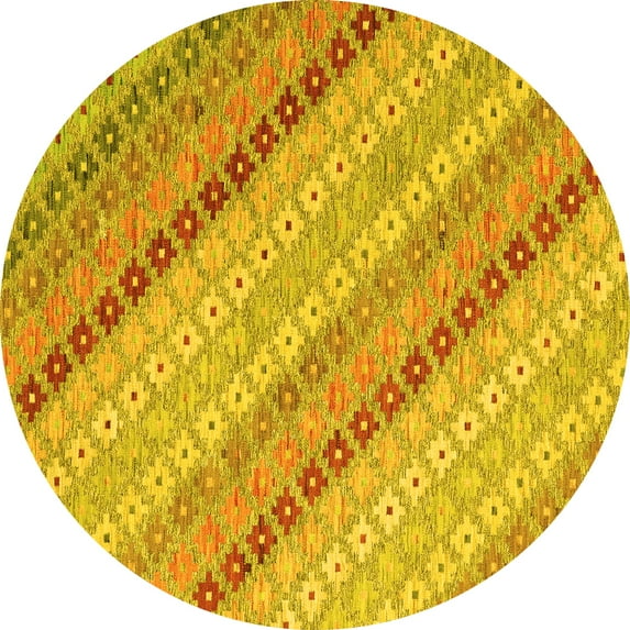 Ahgly Company Machine Washable Indoor Round Southwestern Yellow Country Area Rugs, 4' Round