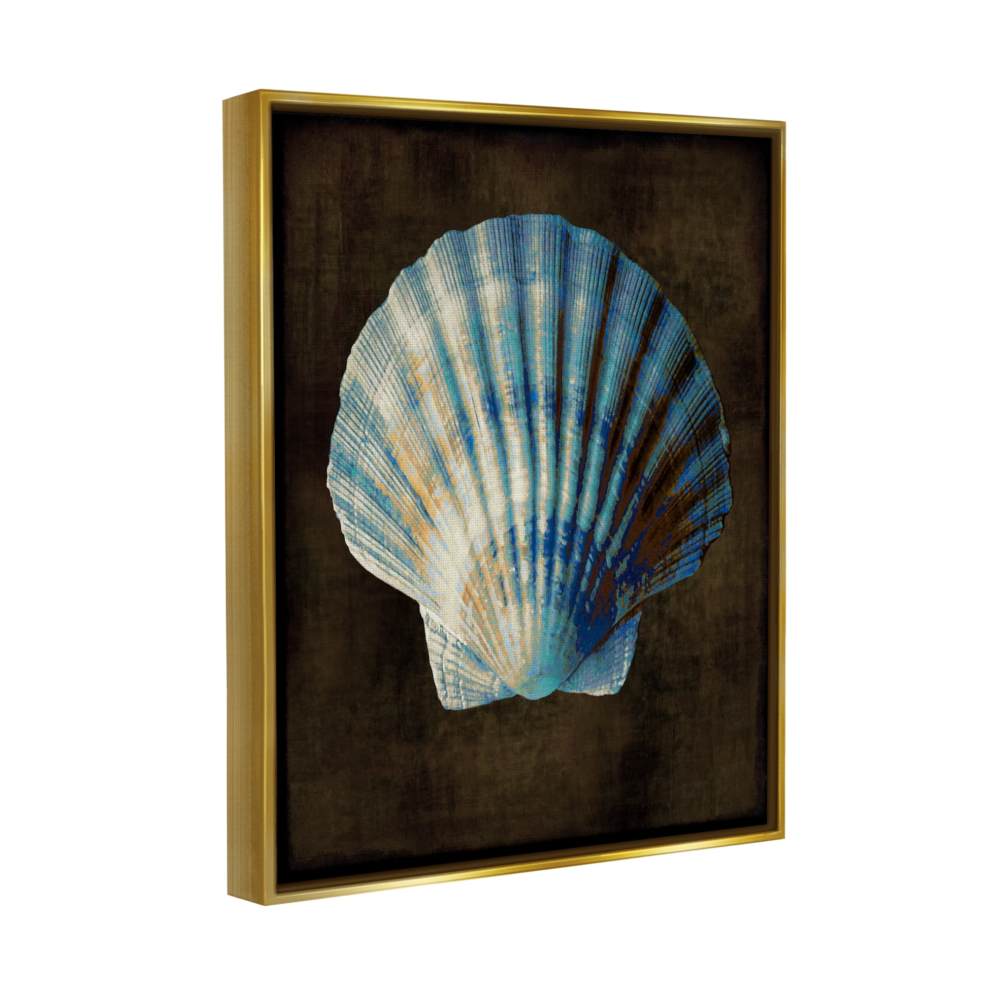Stupell Industries Rustic Clam Shell Nature Painting Gold Floater Framed Art Print Wall Art, 17 x 21