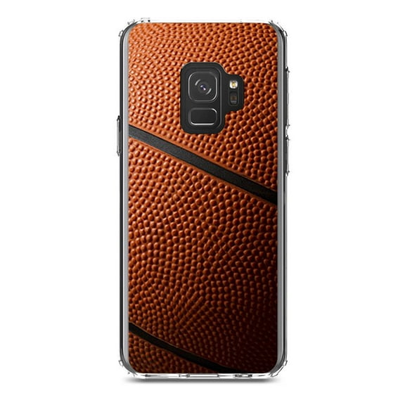 DistinctInk Clear Shockproof Hybrid Case for Samsung Galaxy S9 (5.8" Screen) - TPU Bumper, Acrylic Back, Tempered Glass Screen Protector - Basketball Photo - Basketball
