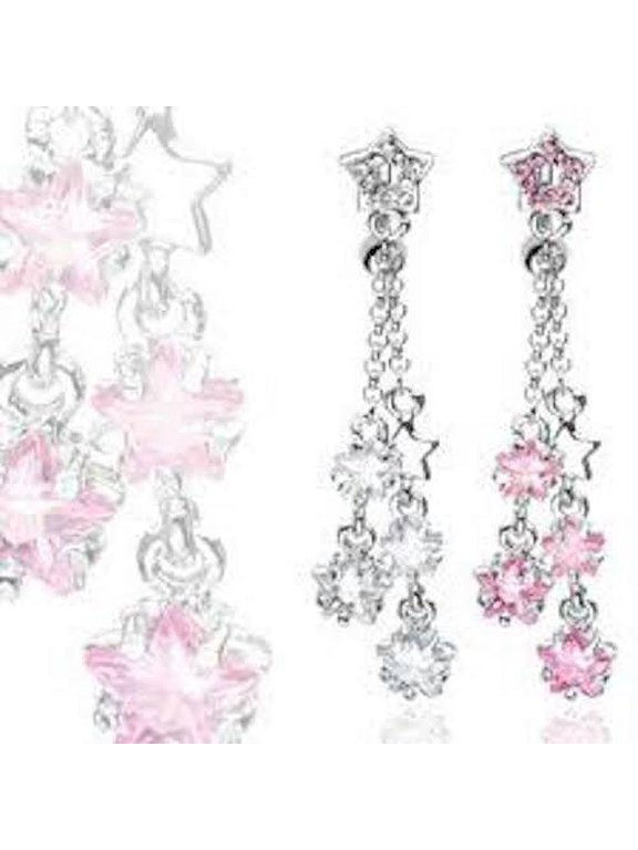 Star Blaster Upside Down Dangle Belly Ring 14G (1.6MM) #154 (Clear)