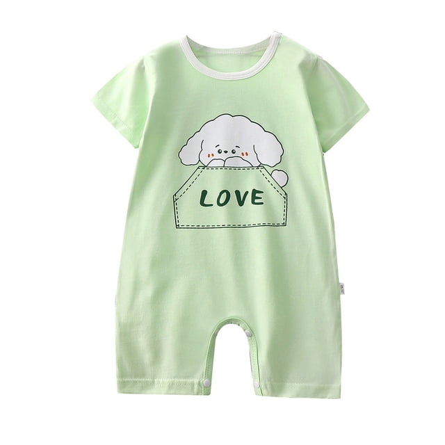 MIASHUI Baby Short Sleeved Rompers Boys Girls Cute Print Bodysuits Everyday Wear,Green,0-3 Months