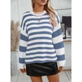 thumbnail image 5 of Womens Striped Sweater Pullover Crewneck Knit Long Sleeve Ribbed Knitted Sweaters Trendy Casual Soft Top Blue M, 5 of 8