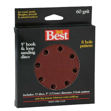 

Do it Best 5 In. 60-Grit 8-Hole Pattern Vented Sanding Disc with Hook & Loop Backing (15-Pack)