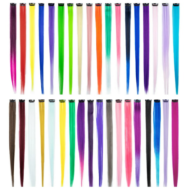 SAYFUT 36 Pcs Colored Clip in Hair Extensions 22