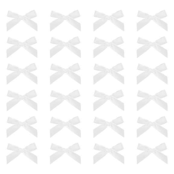 24 Pcs Mini Ribbon Bow 1.8 Inch for Craft DIY Cake Sewing Wedding Birthday Party Wrapping, White