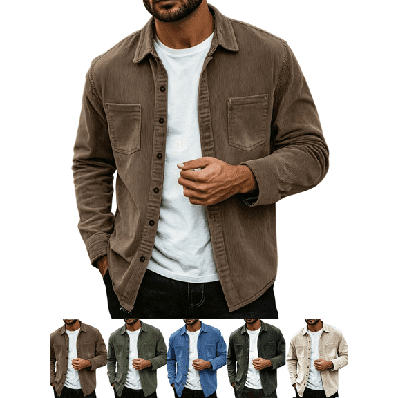Men's Corduroy Cardigan Shirt Soft Lightweight Warm Jacket Easy Care Workwear Regular Fit Mens Fall Clothes