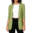 thumbnail image 2 of Qzwdhjm Women's Blazers Shawl Lapel Ruched 3/4 Sleeve Open Front Blazer Jacket Solid Color Office Casual Suit Jackets for Business Work, 2 of 9