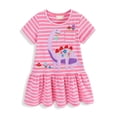 thumbnail image 2 of Bellafa Toddler Girl Casual Summer Cotton Dress Little Girls Ruffle Bottom Applique Short Sleeve Dresses 2-7 Years, 2 of 8