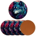 thumbnail image 2 of Wolf 6PCS Round Microfiber Leather Coasters, 11x11 cm/4.3x4.3 in, Drink Coasters for Dining Table, Waterproof and Cup Coasters, Set of 6 - Black, 2 of 6
