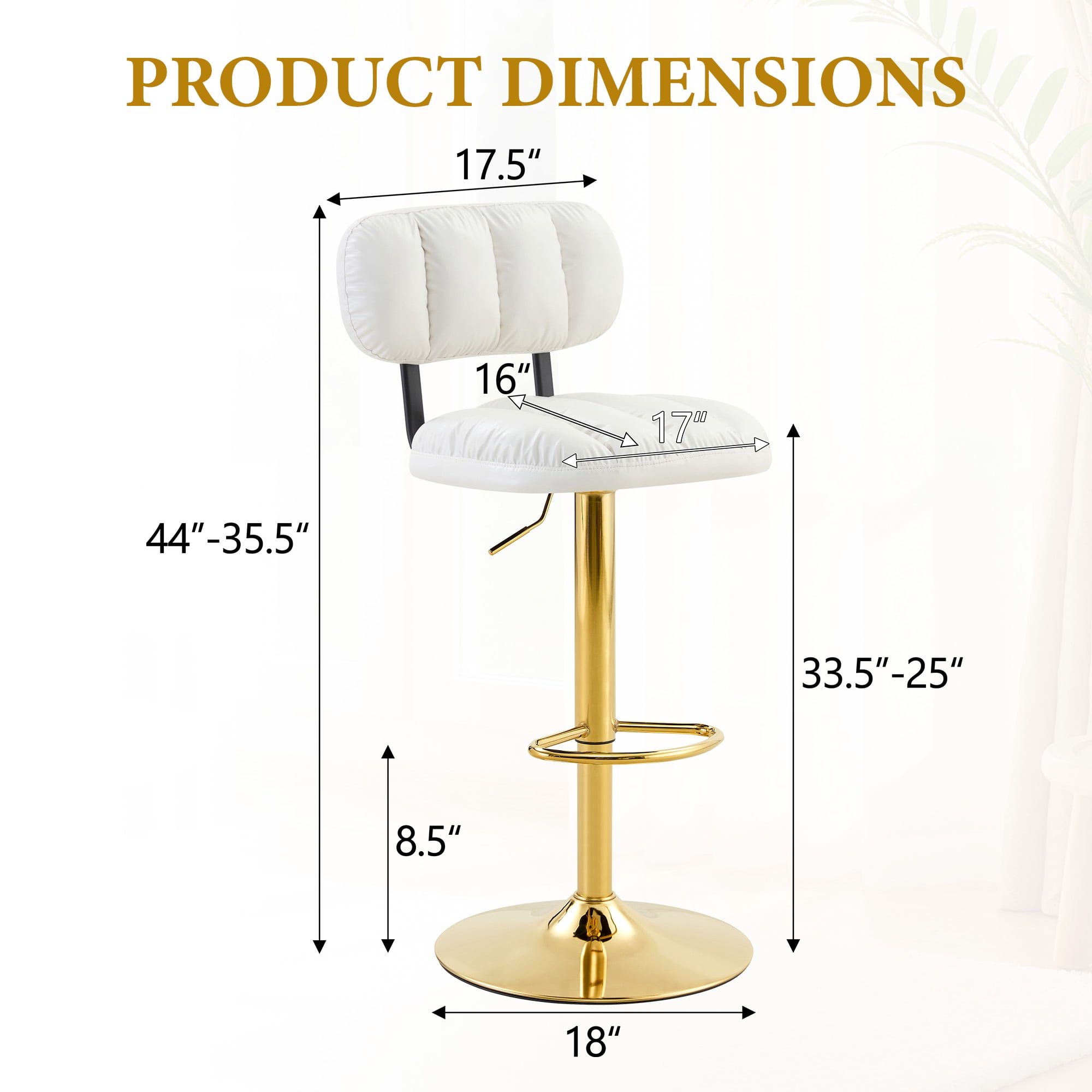 Alvantor Adjustable Bar Stools Set of 2 Leather Swivel Bar Stools Counter Height Bar Chairs for Kitchen Island White