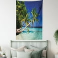 thumbnail image 4 of Tropical Tapestry, Exotic Maldives Beach with Palms Paradise Coast Vacation Scenery, Wall Hanging for Bedroom Living Room Dorm Decor, 40W X 60L Inches, Blue Turquoise Fern Green, by Ambesonne, 4 of 5